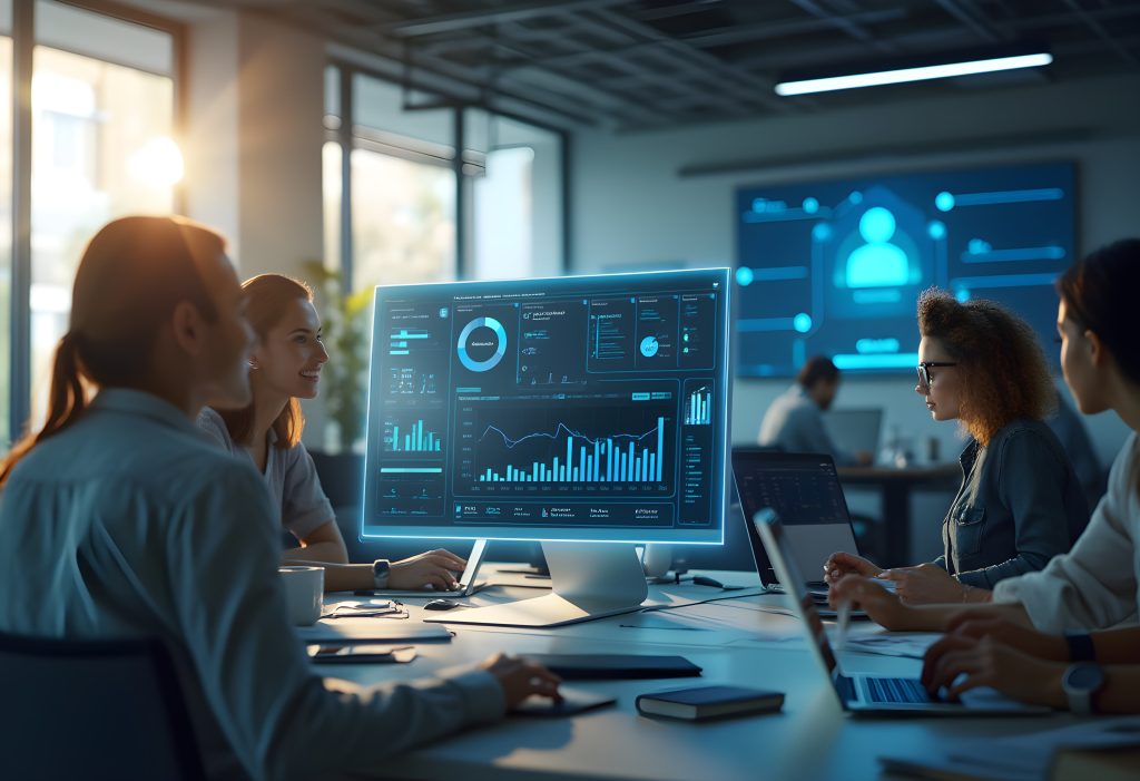 Equipo multidisciplinario implementando soluciones digitales en una empresa moderna